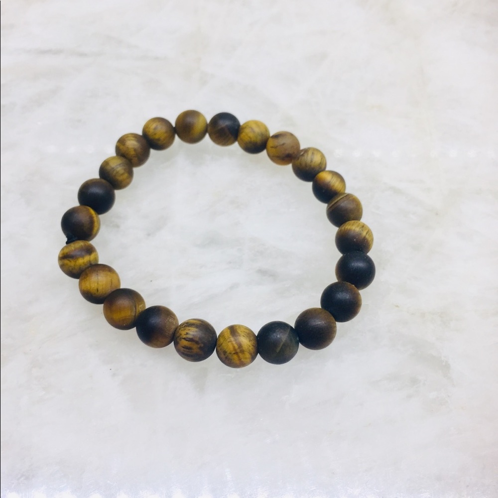 Tiger Eye Healing Bracelet Raw Stone Beads Matte - Picture 2 of 6